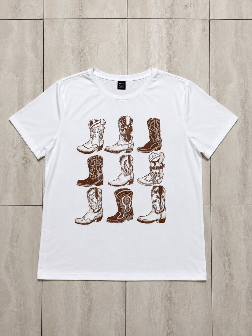 SHEIN White Cowboy Boots Graphic T-Shirt Women’s Size Large Western Tee